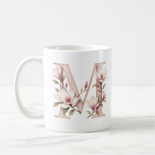 Floral Letter M Magnolia Flower Personalised Mug