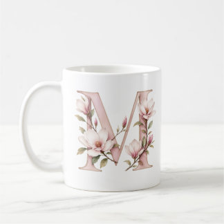 Floral Letter M Magnolia Flower Personalised Mug