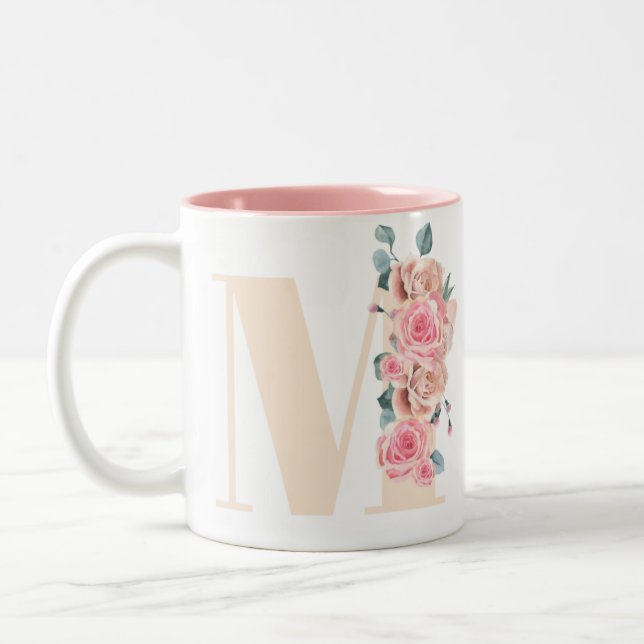 Floral Letter "M" Two-Tone Coffee Mug (Left)