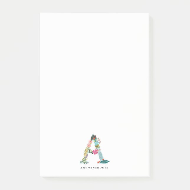 Floral Letter Monogram Initial - A Post-it Notes (Front)
