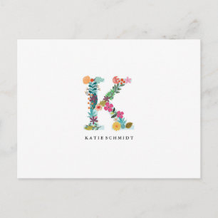 Floral Letter Monogram Initial - K - Flat Card