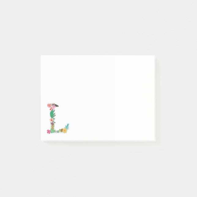 Floral Letter Monogram Initial - L - Post-it Notes (Front)