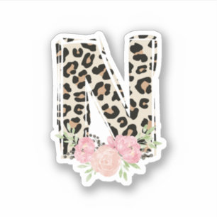 Floral Letter N Initial Name Leopard Cheetah Print