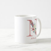 Floral Letter N Initial - Pink and Ivory Bouquet Coffee Mug (Front Right)