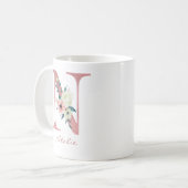 Floral Letter N Initial - Pink and Ivory Bouquet Coffee Mug (Front Left)
