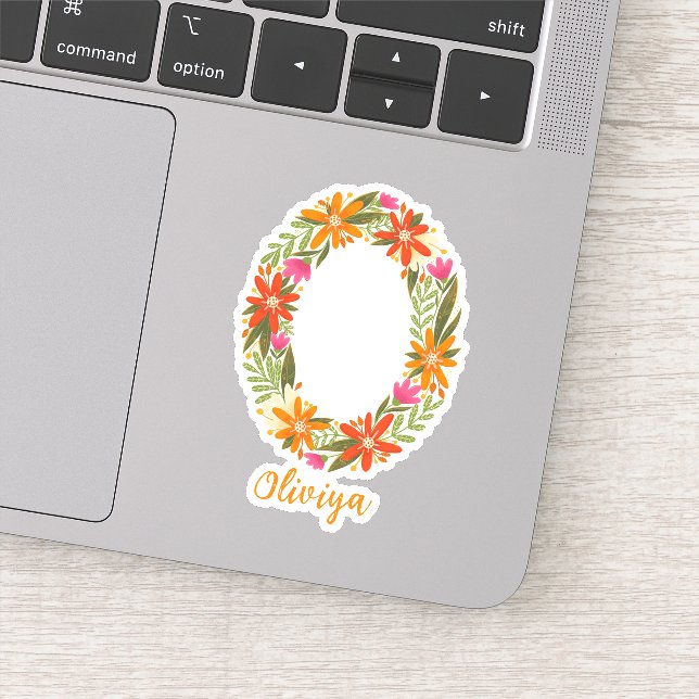 Floral letter O custom cut vinyl stickers (Detail)