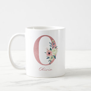 Floral Letter O Initial - Pink and Ivory Bouquet Coffee Mug