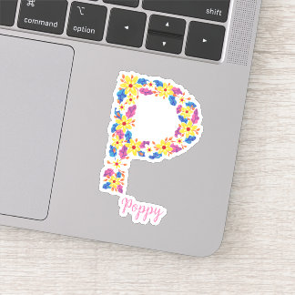 Floral letter P custom cut vinyl stickers