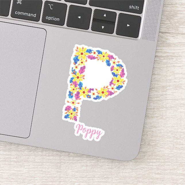 Floral letter P custom cut vinyl stickers (Detail)