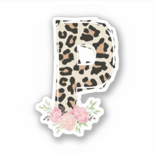 Floral Letter P Initial Name Leopard Cheetah Print