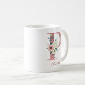 Floral Letter P Initial - Pink and Ivory Bouquet Coffee Mug (Front Right)