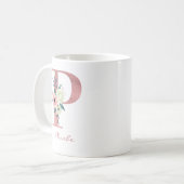 Floral Letter P Initial - Pink and Ivory Bouquet Coffee Mug (Front Left)