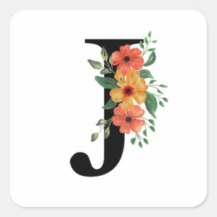 Floral letter   Personalised Monogrammed  Square Sticker