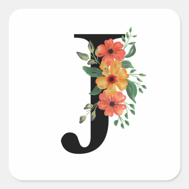 Floral letter | Personalised Monogrammed  Square Sticker (Front)