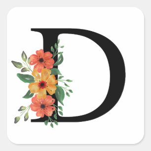 Floral letter Personalised Monogrammed Square Sticker