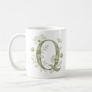 Floral Letter Q Queen Anne's Lace Personalised Mug