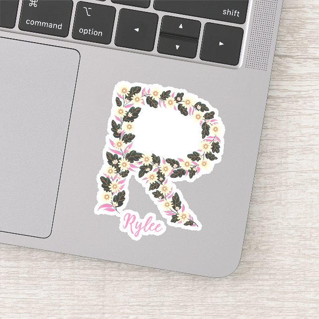 Floral letter R custom cut vinyl stickers (Detail)