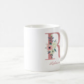 Floral Letter R Initial - Pink and Ivory Bouquet Coffee Mug (Front Right)