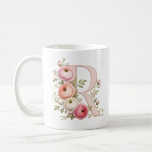 Floral Letter R Ranunculus Flower Personalised Mug