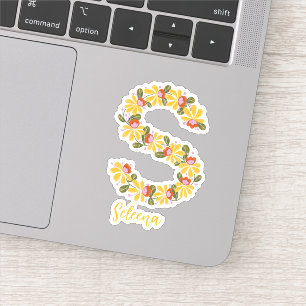 Floral letter S custom cut vinyl stickers