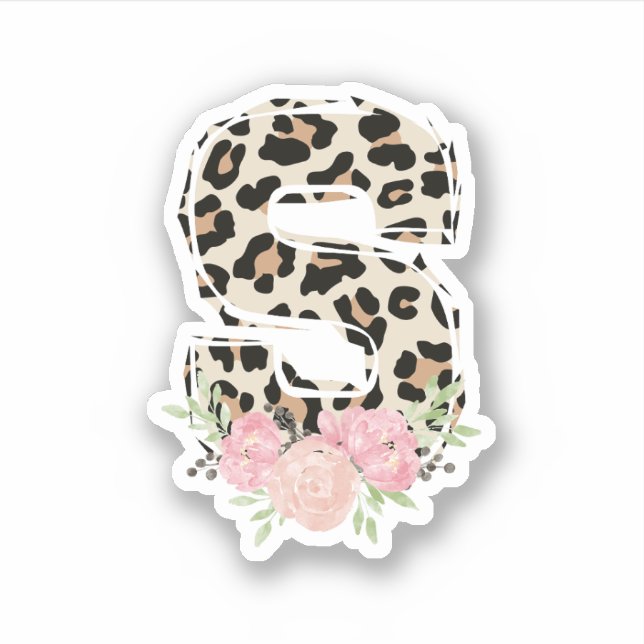 Floral Letter S Initial Name Leopard Cheetah Print (Front)
