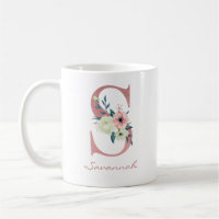 Floral Letter S Initial - Pink and Ivory Bouquet