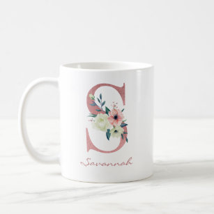 Floral Letter S Initial - Pink and Ivory Bouquet Coffee Mug