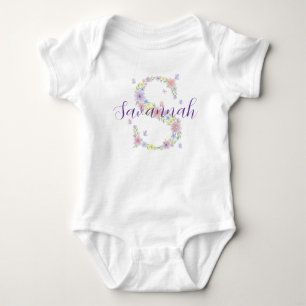 Floral Letter S Personalized Baby Bodysuit
