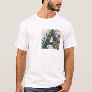 Floral Letter Start With "A " Name Design T-Shirt