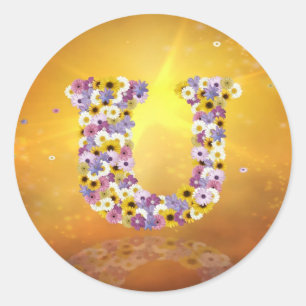 Floral letter u classic round sticker