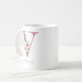 Floral Letter V Initial - Pink and Ivory Bouquet Coffee Mug (Front Left)