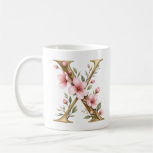Floral Letter X Blossom Flower Personalised Mug