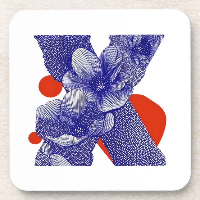 Floral Letter X – Bold Geometric Botanical Design Coaster (Front)