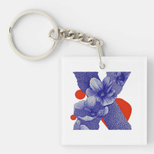 Floral Letter X – Bold Geometric Botanical Design Key Ring