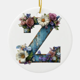 Floral Letter Z Rustic Cottage Garden Ceramic Tree Decoration