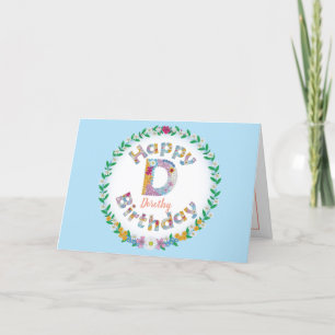Floral letterD monogram Personalised Birthday Card