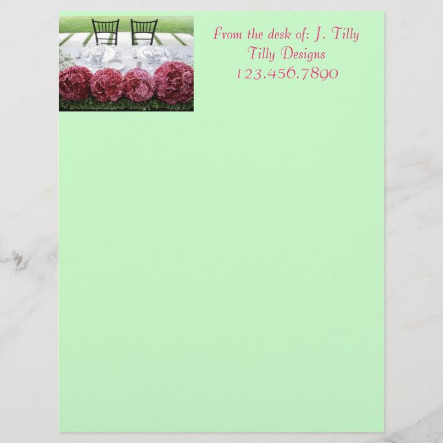 Floral letterhead, From the desk of: J. Til... Personalized Letterhead (Front)