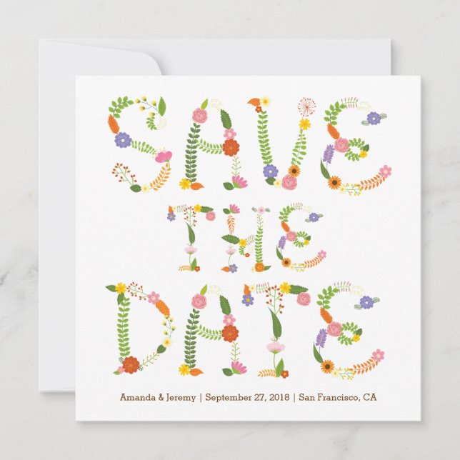 Floral Letters Rustic Woodland Photo Save the Date (Front)