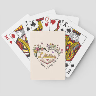 Floral Librarian Heart Playing Cards