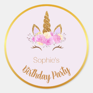 Floral Licorne Rond Sticker Minimalist