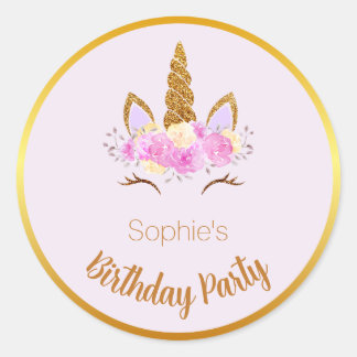 Floral Licorne Rond Sticker Minimalist