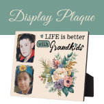 Floral life is better 2 photo Grandkids green Plaque<br><div class="desc">Celebrate the joy of family with our beautiful floral display plaque! Featuring space for two cherished photos, this plaque is adorned with a vibrant floral design that adds a touch of elegance to any space. The heartfelt message, "Life is better with Grandkids, " is displayed in classic black text, making...</div>