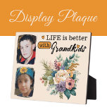 Floral life is better 2 photo Grandkids orange Plaque<br><div class="desc">Celebrate the joy of family with our beautiful floral display plaque! Featuring space for two cherished photos, this plaque is adorned with a vibrant floral design that adds a touch of elegance to any space. The heartfelt message, "Life is better with Grandkids, " is displayed in classic black text, making...</div>