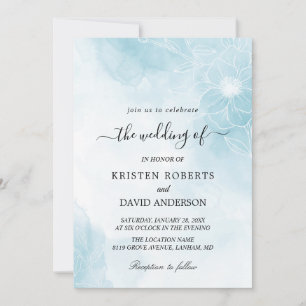 floral light blue wedding invitation