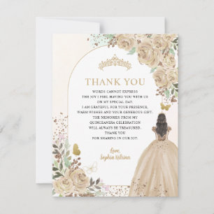 Floral Light Gold Princess Quinceanera Thank You Card