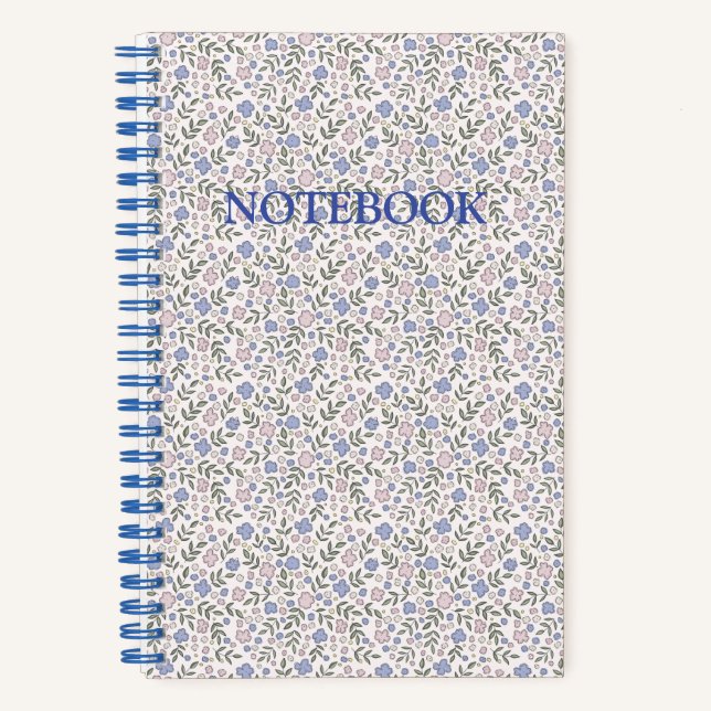 Floral light pink blue Spiral Notebook (Front)