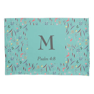 FLORAL Light Teal   MONOGRAM   Christian Pillowcase