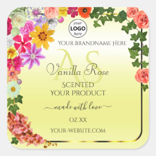 Floral Light Yellow Product Labels Monogram Logo