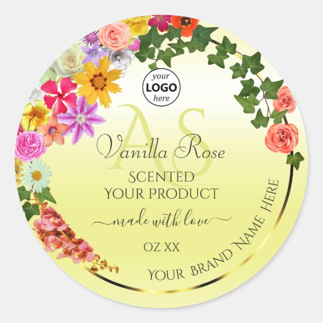 Floral Light Yellow Product Labels Monogram Logo (Front)