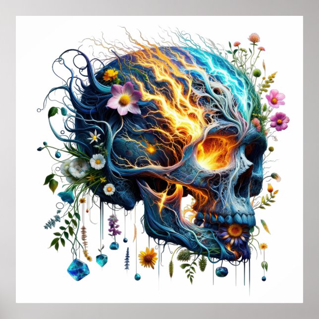 Floral Lightning Skull Poster (Front)